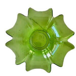 Vintage Iridescent Green Bubble Glass Dish 5" x 3" Lotus Petal Shape MCM EC